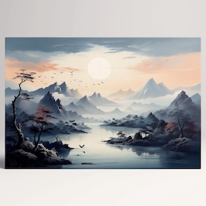 Sussurri dell'Alba: Il Risveglio della Natura Paesaggio di Montagna Canvas Stampa su Tessuto Ecopelle, Made in Italy!