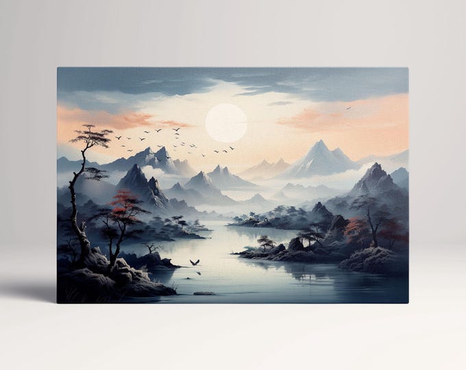 Whispers of Dawn: The Awakening of Nature in a Serene Mountain Landscape Wall Art Eco Leather Canvas Print, Made in Italy!