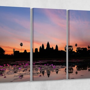 Angkor Wat Cambodia Silhouette Leather Print/Multi Pieces Print/Multi Panel Print/Extra Large Print/Better than Canvas!