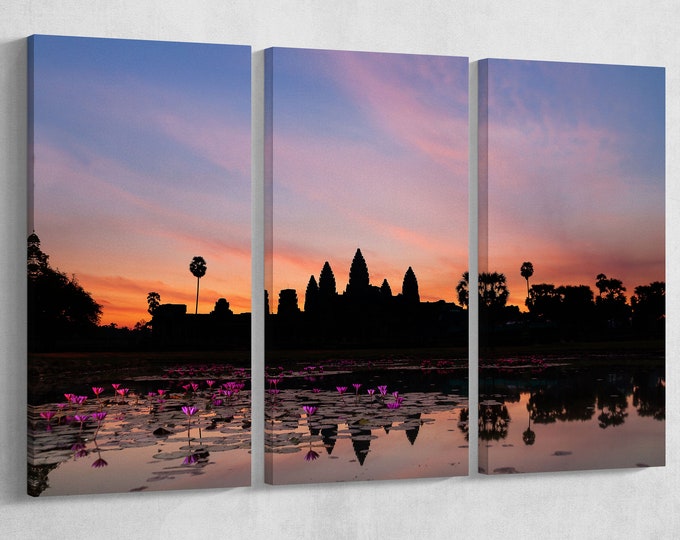 Angkor Wat Cambodia Silhouette Leather Print/Multi Pieces Print/Multi Panel Print/Extra Large Print/Better than Canvas!