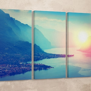 Lake Como at Sunset Leather Print/Vintage Filter Print/Large Lake Como Print/Large Wall Art/Italy Print/Made in Italy/Better than Canvas!