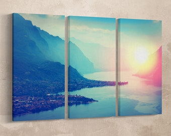 Lake Como at Sunset Leather Print/Vintage Filter Print/Large Lake Como Print/Large Wall Art/Italy Print/Made in Italy/Better than Canvas!