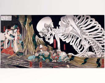 Skeleton Specter by Utagawa Kuniyoshi Gothic Japanese Wall Art Canvas Eco Leather Print