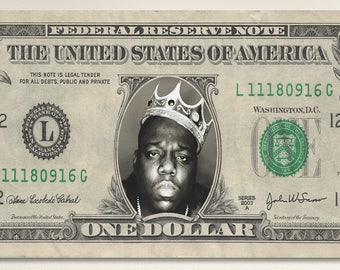 The Notorious B.I.G. One Dollar Leather Print/Large Print/Large Wall Art/Biggie Smalls Print/One Dollar Print/Better than Canvas!