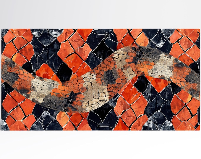 Serpentine Essence Abstract Snake Scale Texture Wall Art Home Decor Framed Canvas Print, Made in Italy!