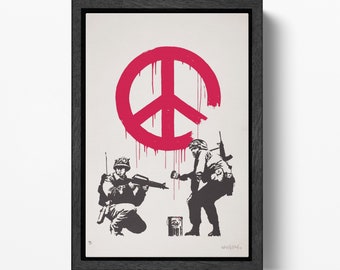 Banksy Peace Soldiers Anti War PETA Approved Eco Leather Framed Wall Art