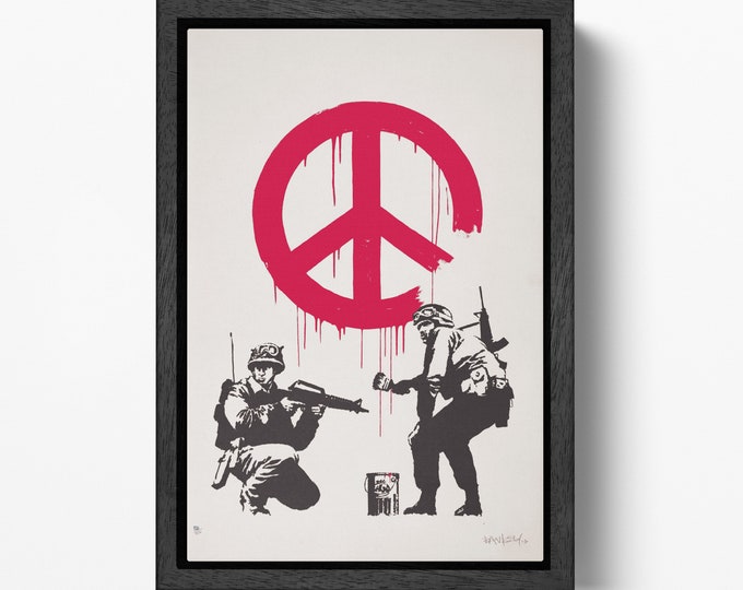 Peace Soldiers by Banksy Leather Print/Wall Art/Wall Decor/Large Print/Artwork/Peace Print/Made in Italy/Better than Canvas!