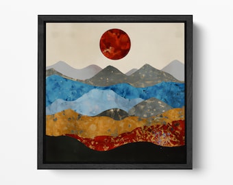 Red Sun Nordic Style Eco Leather Wall Art Minimalist Print
