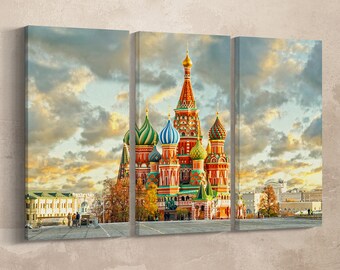 3 Panel Saint Basil's Cathedral, Moscow, Russia Leather Print/Large Wall Art/Multi Panel Wall Art/Made in Italy/Better than Canvas!