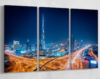 Dubai Night Skyline Eco Leather Wall Art Frame Multi Panel