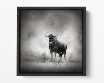 Blue Wildebeest Rainstorm Africa Wildlife PETA Approved Eco Leather Framed Wall Art