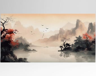 Silent Dawn Over Misty Waters PETA Approved Faux Leather Wall Art