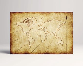 Old Grunge Beige World Map PETA Approved Faux Leather Art
