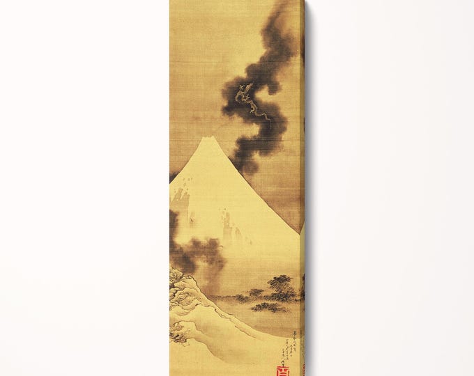 Hokusai Fuji Koryuu-The Dragon of Smoke Escaping from Mt Fuji Leather Print/Large Wall art/Large Wall Decor/Made in Italy/Better than Canvas