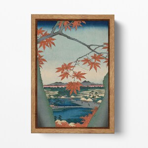 Aceri di Mama, santuario Tekona e ponte Utagawa Hiroshige stampa canvas su tessuto ecopelle Made in Italy