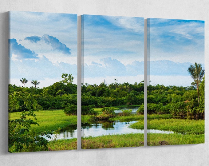 Wetland in Amazon framed canvas leather print/Large wall art/Large wall decor/Amazon forest print/Made in Italy/Better than canvas!