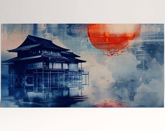 Asian Pavilion Wall Art Vegan Leather Canvas Print Ready to Hang