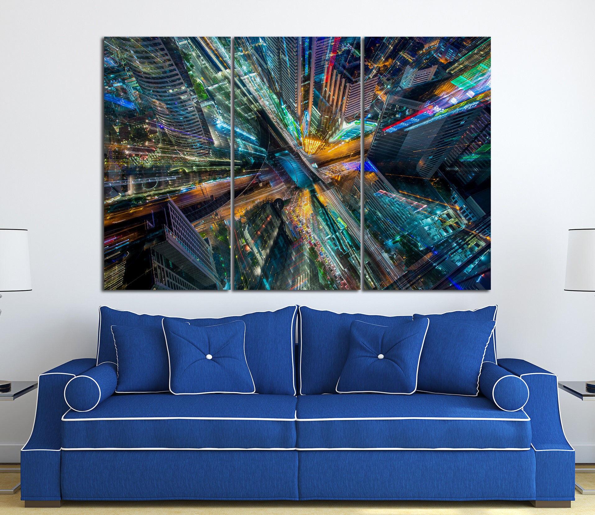 3 Pieces City Lights Artwork Leather Print/Large Wall Art/Large Wall