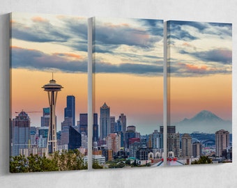 Seattle Skyline Vegan Leather Print: Multi Panel Wall Art