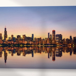 Chicago Skyline at Dusk Canvas Eco Leather Print, Made in Italy!