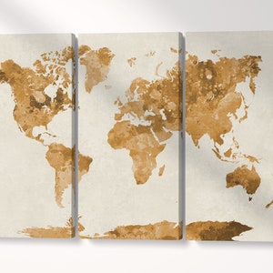 Gekleurde wereldkaart artwork drieluik ingelijst canvas leerprint/grote muurkunst/wereldkaart canvas/wereldkaart kunst aan de muur/gemaakt in Italië