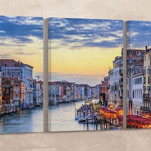Grand Canal with Gondolas at Sunset, Venezia Leather Print/Large Wall Decor/Venice Wall Art/Multi Panel Wall Art/Better than Canvas!