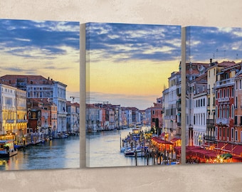 Venice Grand Canal Sunset Gondolas PETA Approved Eco Leather Canvas Single Triptych Art