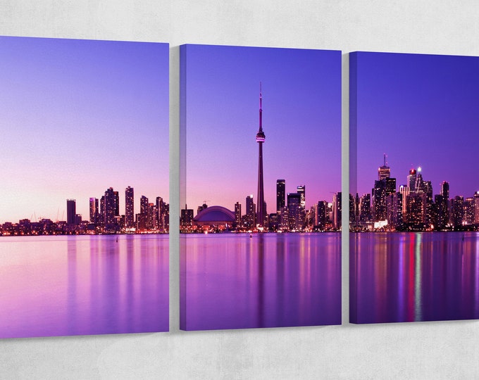 Toronto Skyline Wall Art Canvas Eco Leather Print, Made in Italy!