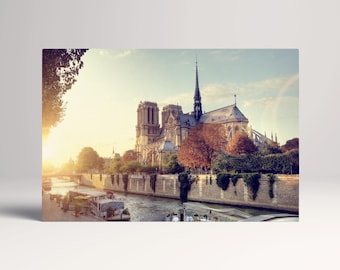 Notre Dame Cathedral Paris Sunrise PETA Approved Eco Leather Canvas Multi Panel Art