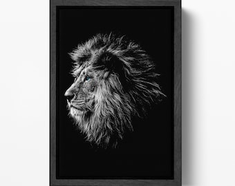 Blue Eyed Lion Portrait PETA Approved Eco Leather Framed Animal Wall Art Decor