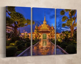 3 Panel Wat Arun Temple Bangkok Leather Print/Wat Arun Print/Large Bangkok Wall Art/Multi Panel Wall Decor/Made in Italy/Better than Canvas!