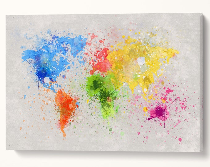 World Map Color Paint Leather Print/Large Wall Art/World Map Artwork/Large World Map/Multi Panel World Map/Made in Italy/Better than Canvas!