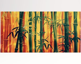 Golden Bamboo Grove Eco Leather Wall Art Frame
