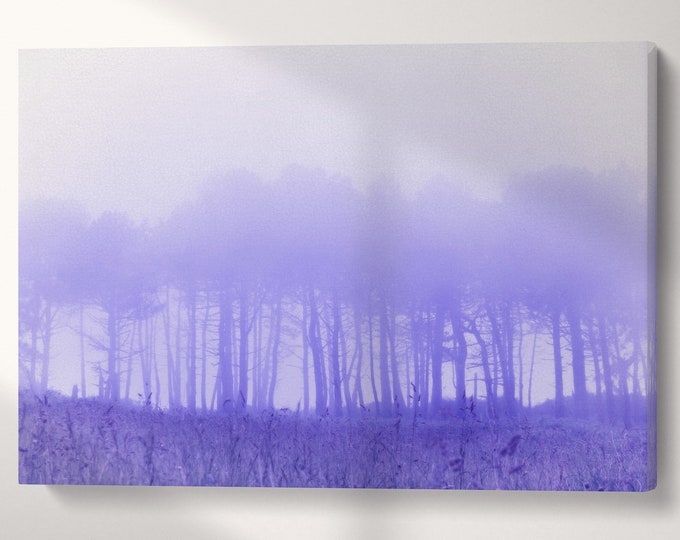 Purple Trees in The Fog Canvas Wall Art Home Decor Eco Vegan Leather Print, Made in Italy!