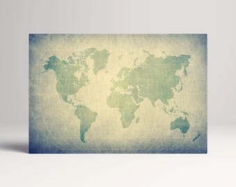 Retro World Map Vintage Style PETA Approved Eco Leather Canvas Multi Panel Art
