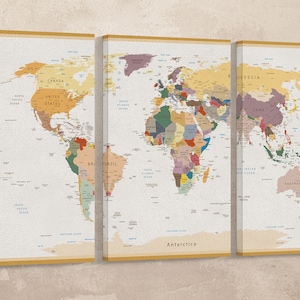Push Pin Detailed World Map Vintage + Custom Quote Leather Print/Wall Art/Wall Decor/Large World Map/Multi Panel/Better than Canvas!