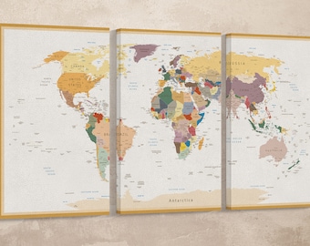 Vintage World Map: Push Pin Board, Custom Quote Vegan Leather Print