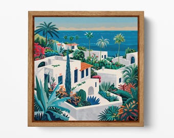 Mediterranean Greek Island Coastal Eco Leather Wall Art Frame Ready to Hang