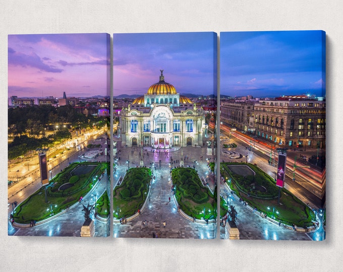 Mexico City Palacio de Bellas Artes, Palace of Fine Arts Framed Canvas Leather Print