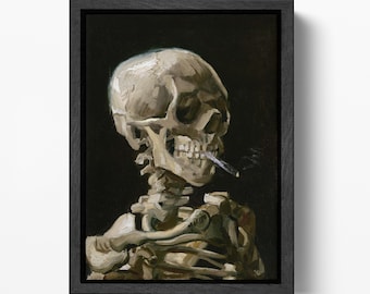 Van Gogh Skull with Burning Cigarette Wall Art Vegan Leather Print Ready to Hang