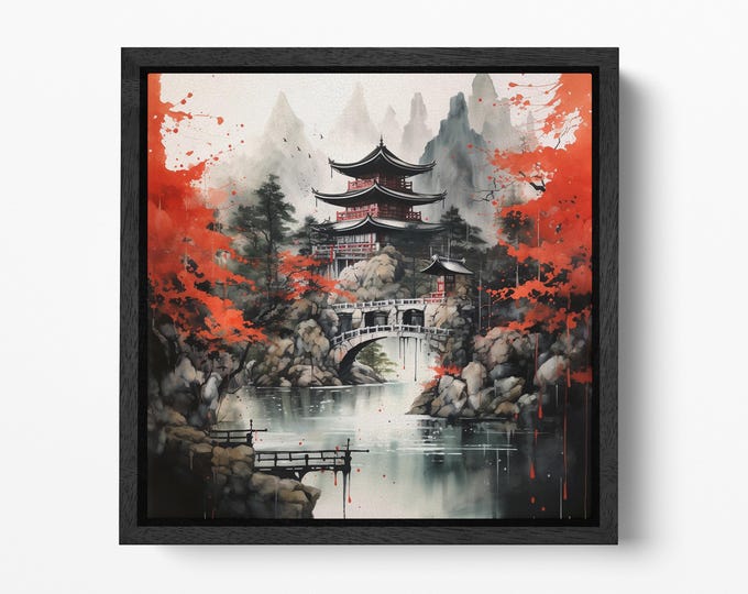 Spirit of the Japanese Mountains Wall Art Canvas Eco Leather Print, Made in Italy!