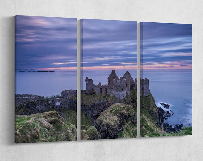 Dunluce Castle, Northern Ireland Framed Canvas Leather Print/Home Decor/Large Wall Art/Large Wall Decor/Made in Italy/Better than Canvas!