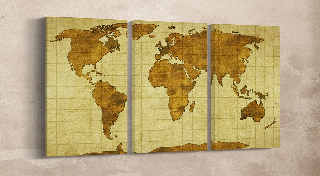 World Map on Old Paper Leather Print/large Wall Map Etsy