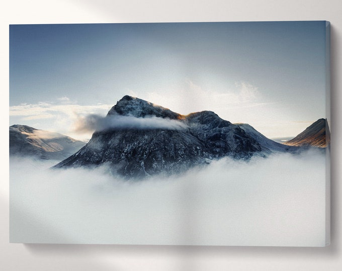 Glencoe Ballachulish Highland Scotland Snow Mountains Canvas Eco Leather Print, Made in Italy!