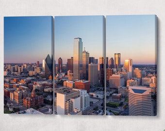 Electric Dallas Skyline Sunset PETA Approved Faux Leather Canvas Wall Art