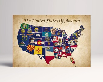 Push Pin US Political Map: Vintage Style Vegan Leather Print