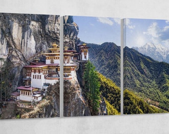 Buddhist Temple Taktshang Goemba Tiger's Nest Bhutan Framed Canvas Leather Print