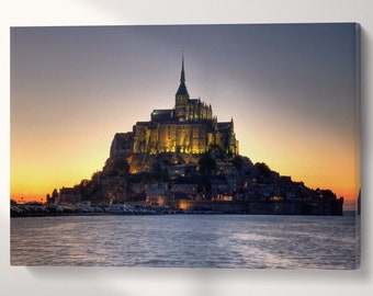 Mont Saint Michel Abbey, Normandy, France Canvas Eco Leather Print, Made in Italy!