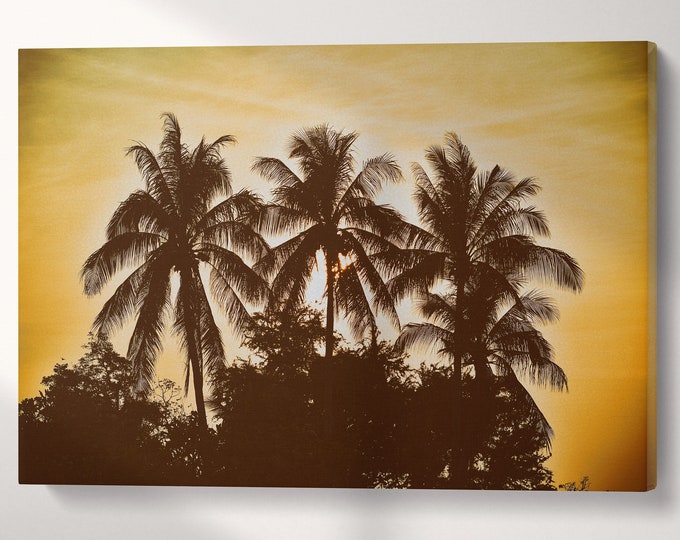 Palm Trees Vintage Filter Wall Art Home Decor Canvas Eco Leather Print, Made in Italy!