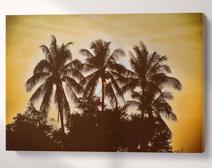 Palm Trees Vintage Filter Wall Art Home Decor Canvas Eco Leather Print, Made in Italy!